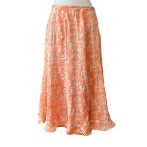 VINTAGE Marshall Fields 100% Silk Floral A-line Full Sequins Skirt SZ 10 Orange